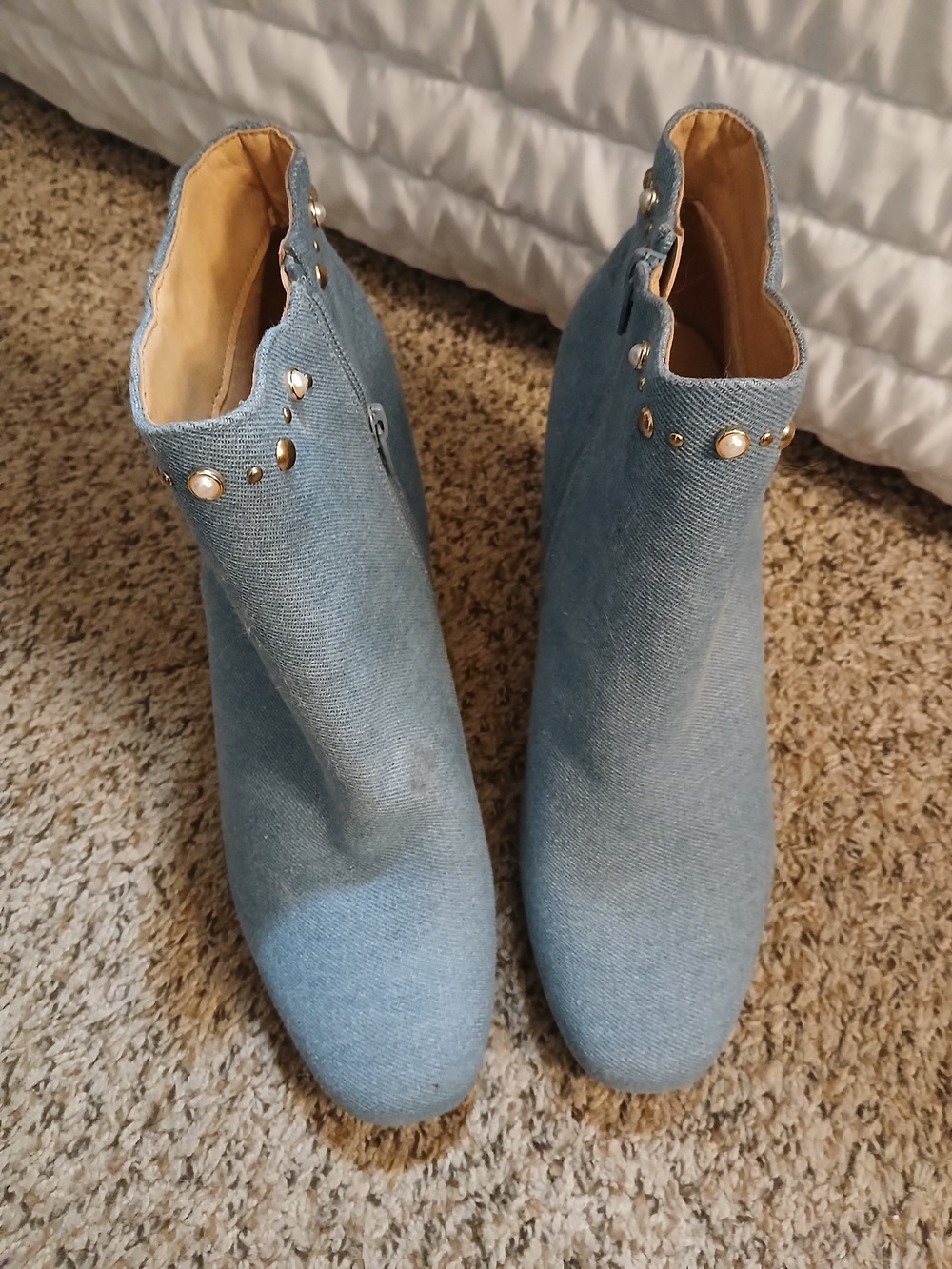 Women’s Light Blue Studded Ankle Boots